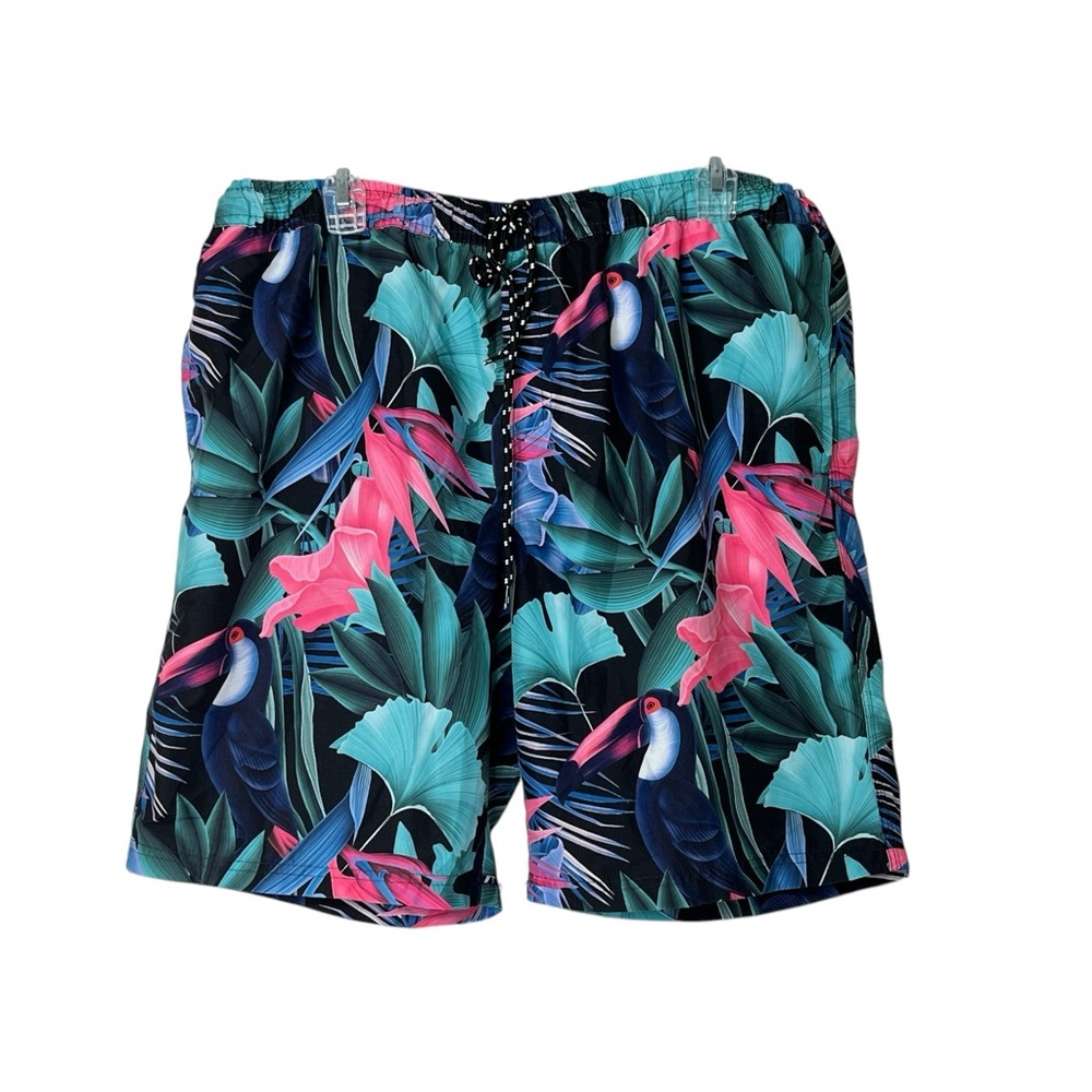 Distortion Hawaiian Tropical Men's XL Swimwear Trunks Elastic Drawstring Pockets